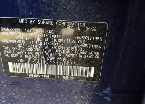 2025 Subaru Forester Sport из США, поврежденный, VIN JF2SLDHC5SH576677